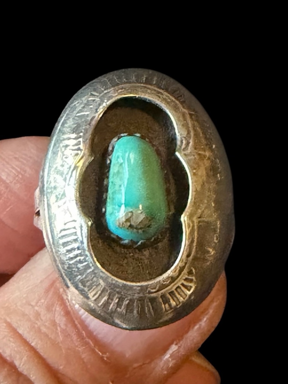 Turquoise Stone Oval Silver-Tone Cocktail Ring - Blue Green
